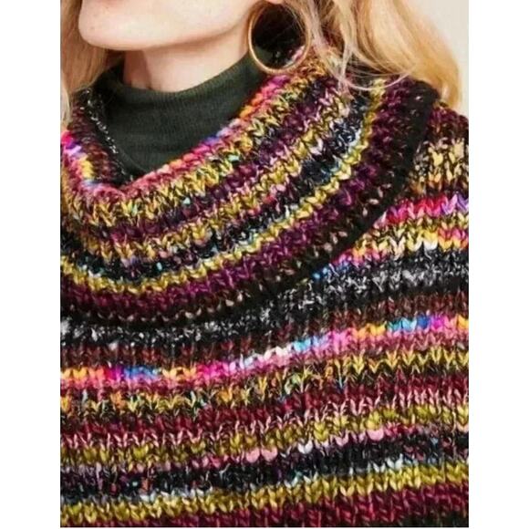 🌴 Anthro Piera Poncho Turtleneck Rainbow Striped Knit Sweater, EUC, Size XS/S - Picture 4 of 10